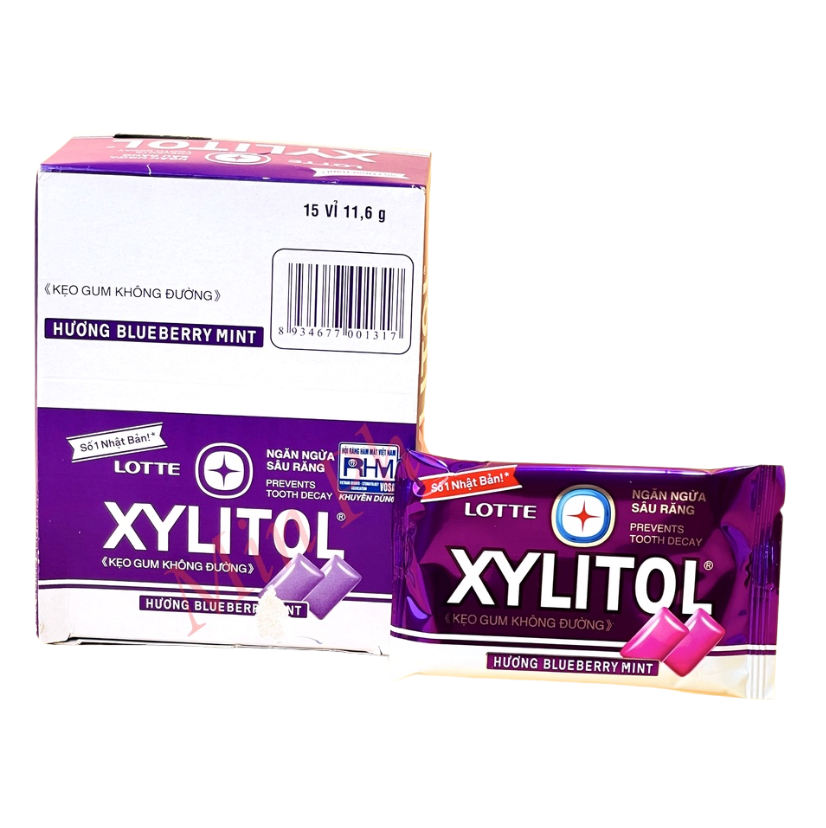 Hộp 15 gói - Kẹo Gum XYLITOL Gói 11,6g - Màu Tím