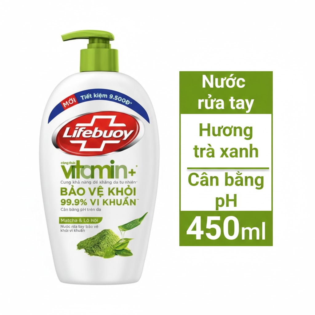Nước Rửa Tay Lifebuoy Diệt Khuẩn, Bảo Vệ Da Tay - Matcha&Nha đam 450g
